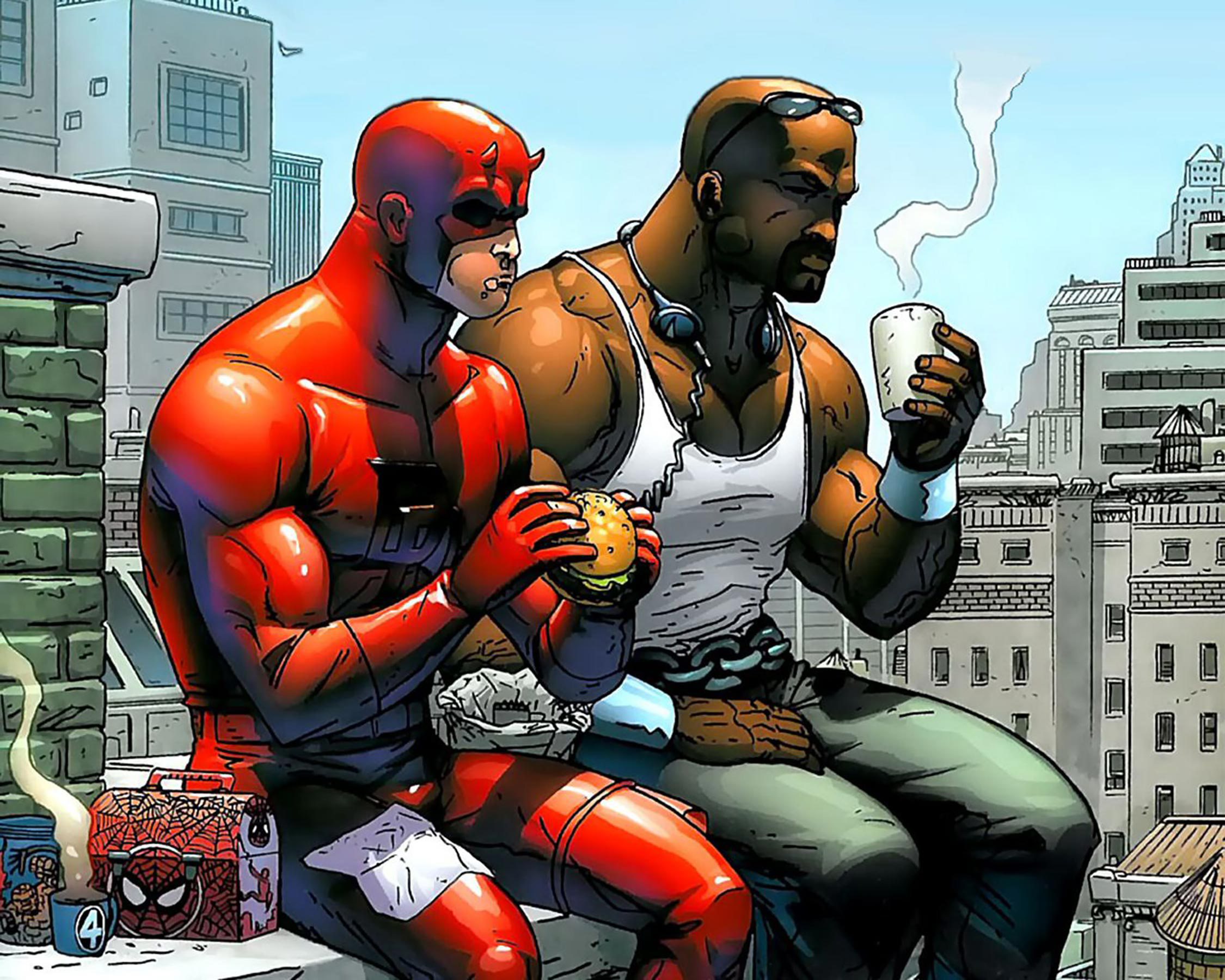 Daredevil and Luke Cage Eating